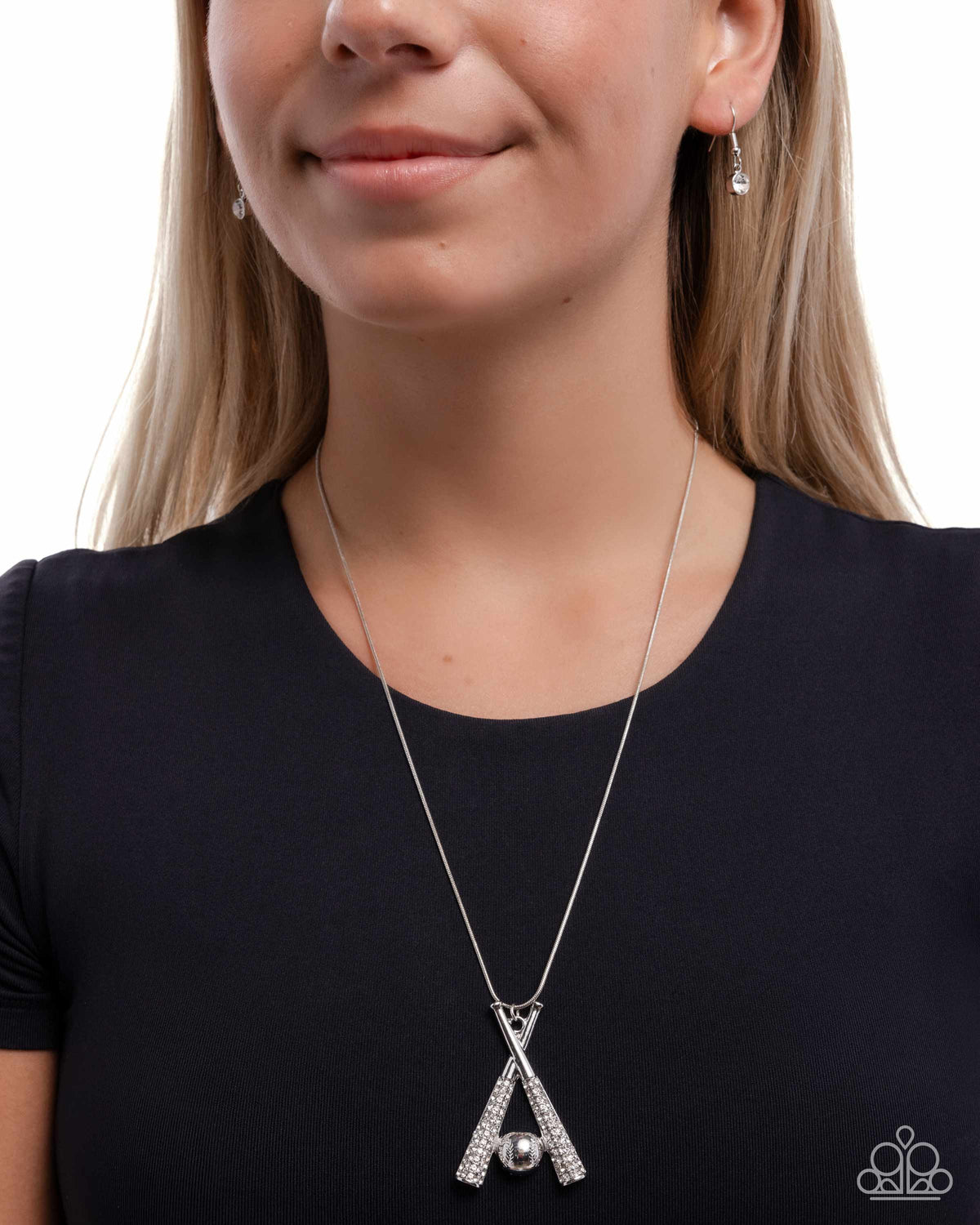 Play Ball! White Rhinestone Necklace - Paparazzi Accessories- on model - CarasShop.com - Paparazzi Jewelry by Cara Jewels