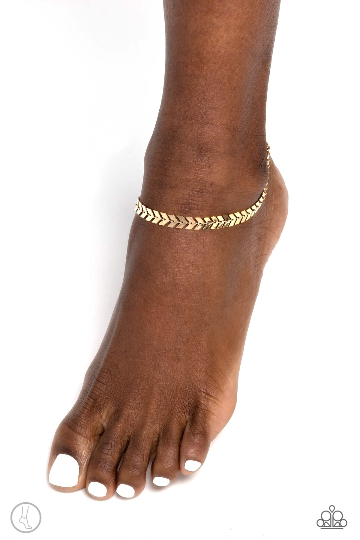 Point in Time Gold Anklet - Paparazzi Accessories- on model - CarasShop.com - Paparazzi Jewelry by Cara Jewels