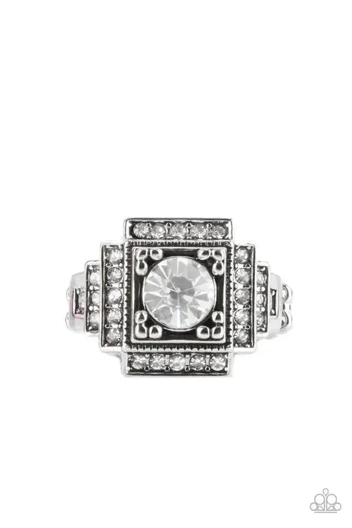 Polished Pantheon White Ring - Paparazzi Accessories- lightbox - CarasShop.com - Paparazzi Jewelry by Cara Jewels