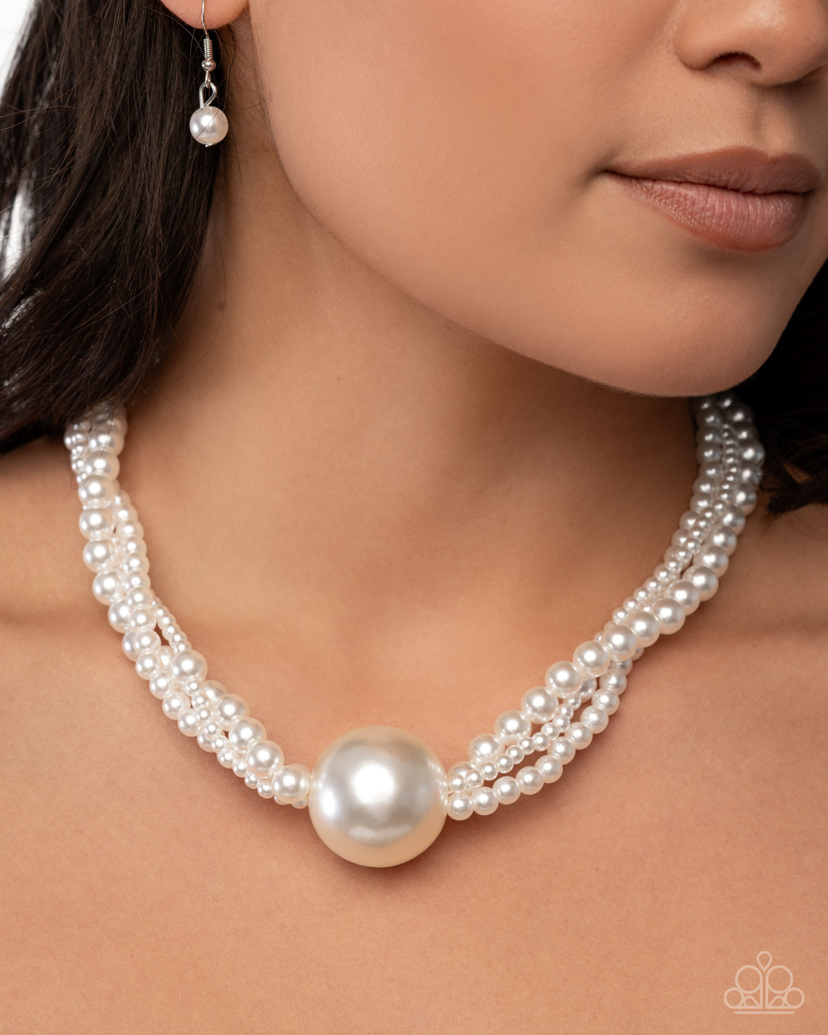 Polished Professional White Pearl Necklace - Paparazzi Accessories-on model - CarasShop.com - Paparazzi Jewelry by Cara Jewels