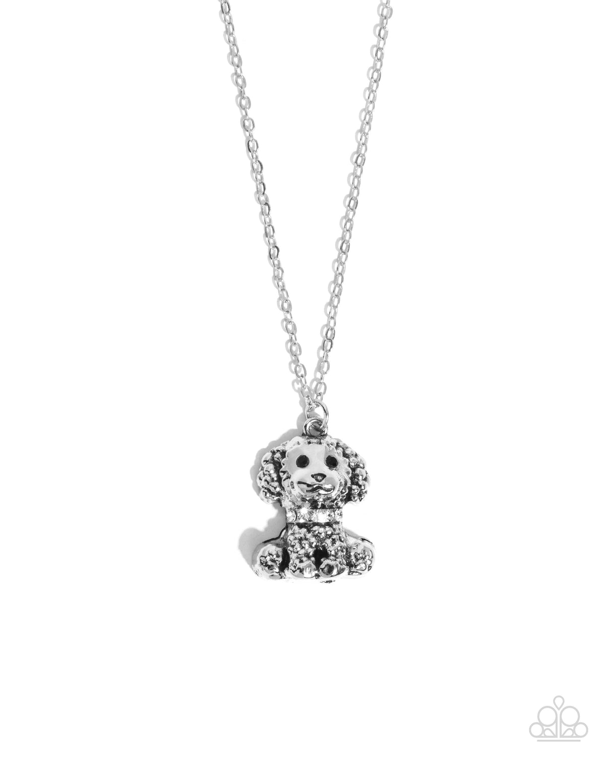 Poodle Pizzazz White Rhinestone & Silver Necklace - Paparazzi Accessories- lightbox - CarasShop.com - Paparazzi Jewelry by Cara Jewels