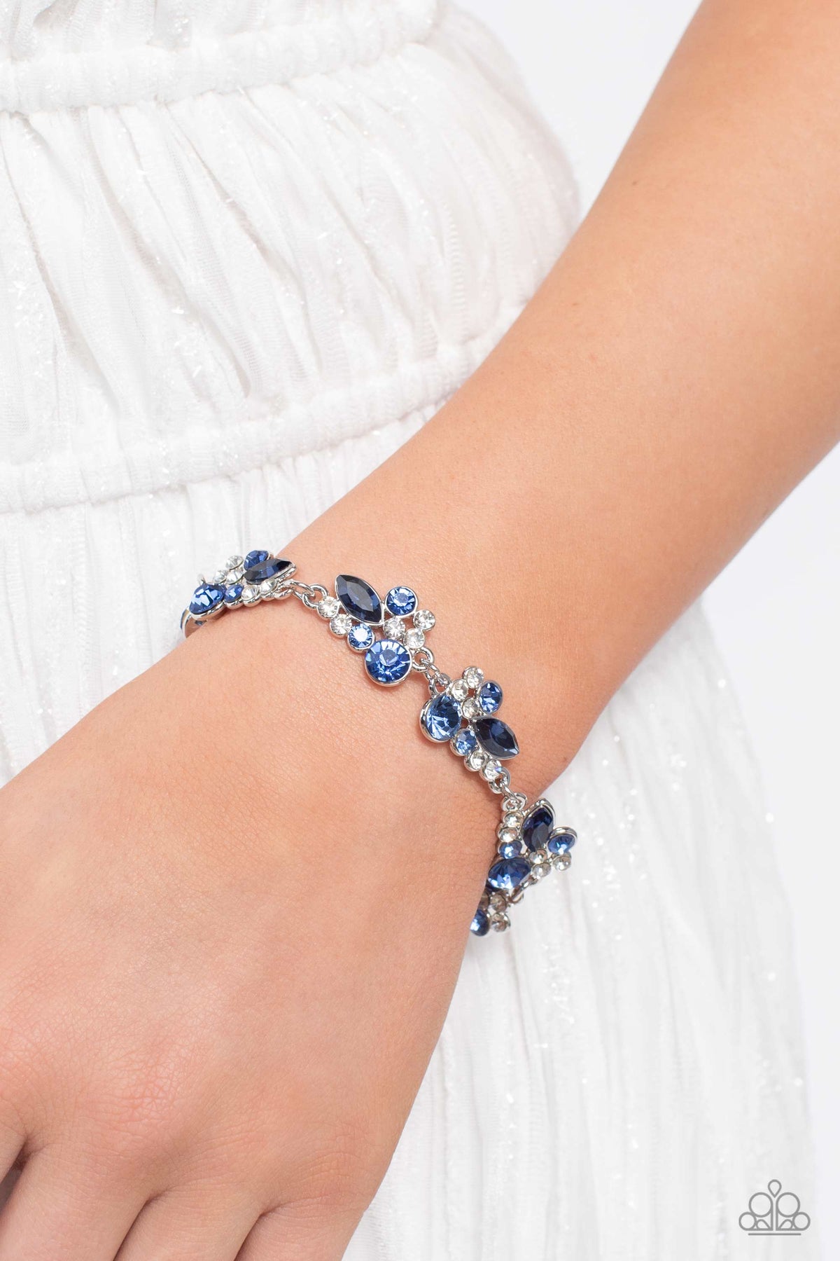 Poolside Perfection Blue Rhinestone Bracelet - Paparazzi Accessories- on model - CarasShop.com - Paparazzi Jewelry by Cara Jewels