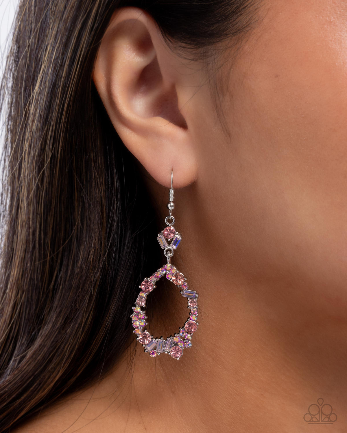 Poppin Pizzazz Pink Rhinestone Earrings - Paparazzi Accessories- on model - CarasShop.com - Paparazzi Jewelry by Cara Jewels