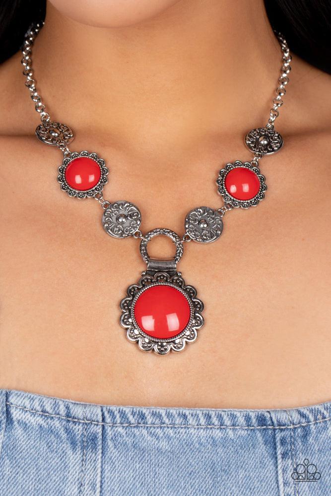 Poppy Persuasion Red Necklace - Paparazzi Accessories- on model - CarasShop.com - Paparazzi Jewelry by Cara Jewels