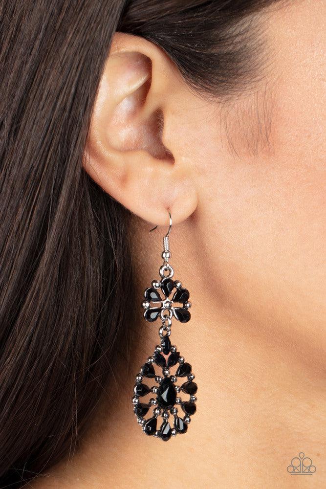 Posh Palooza Black Earrings - Paparazzi Accessories- on model - CarasShop.com - Paparazzi Jewelry by Cara Jewels
