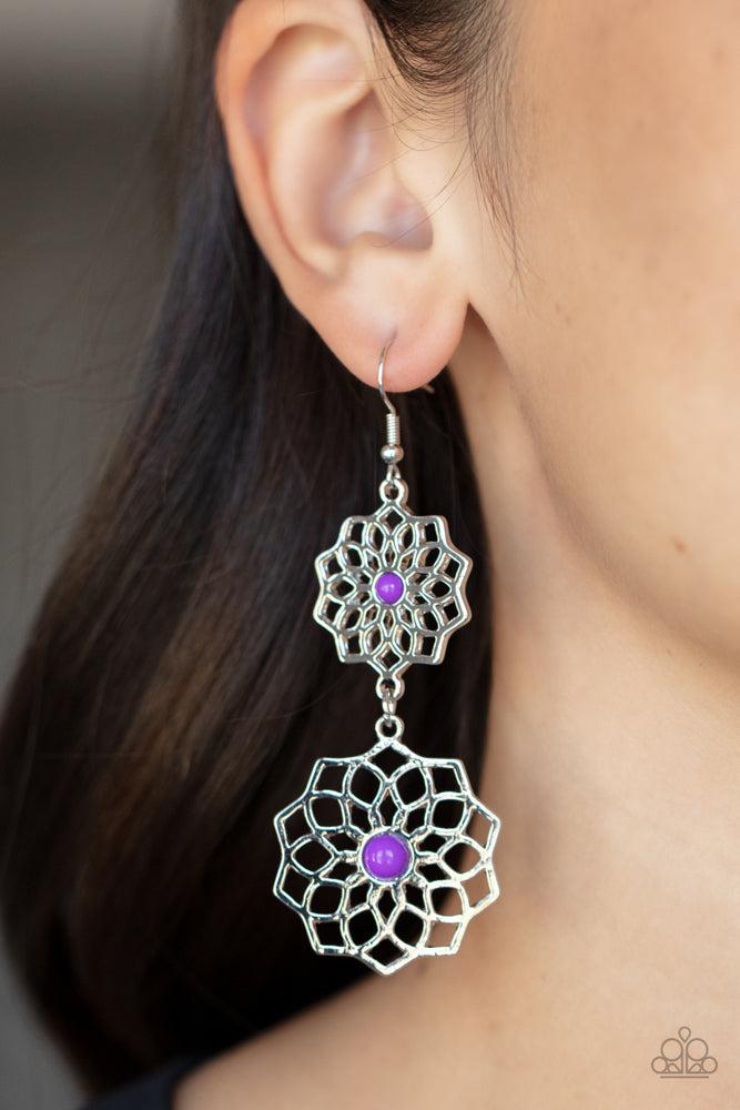 Posh Posy Purple Earrings - Paparazzi Accessories- on model - CarasShop.com - Paparazzi Jewelry by Cara Jewels