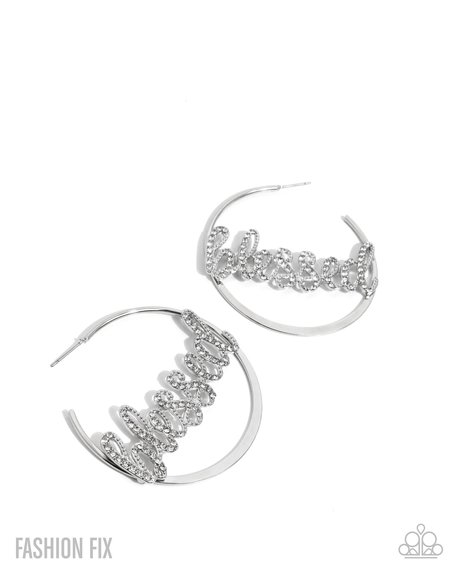 Positive Mantra White Rhinestone "Blessed" Hoop Earrings - Paparazzi Accessories- lightbox - CarasShop.com - Paparazzi Jewelry by Cara Jewels