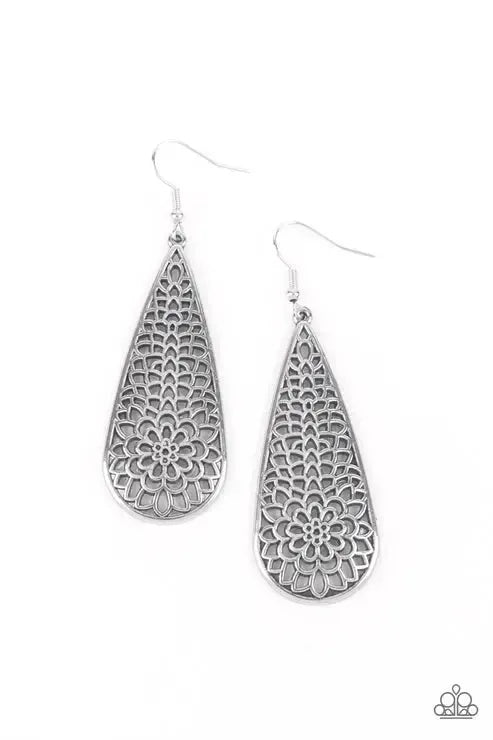 Posy Pasture Silver Earrings - Paparazzi Accessories- lightbox - CarasShop.com - Paparazzi Jewelry by Cara Jewels
