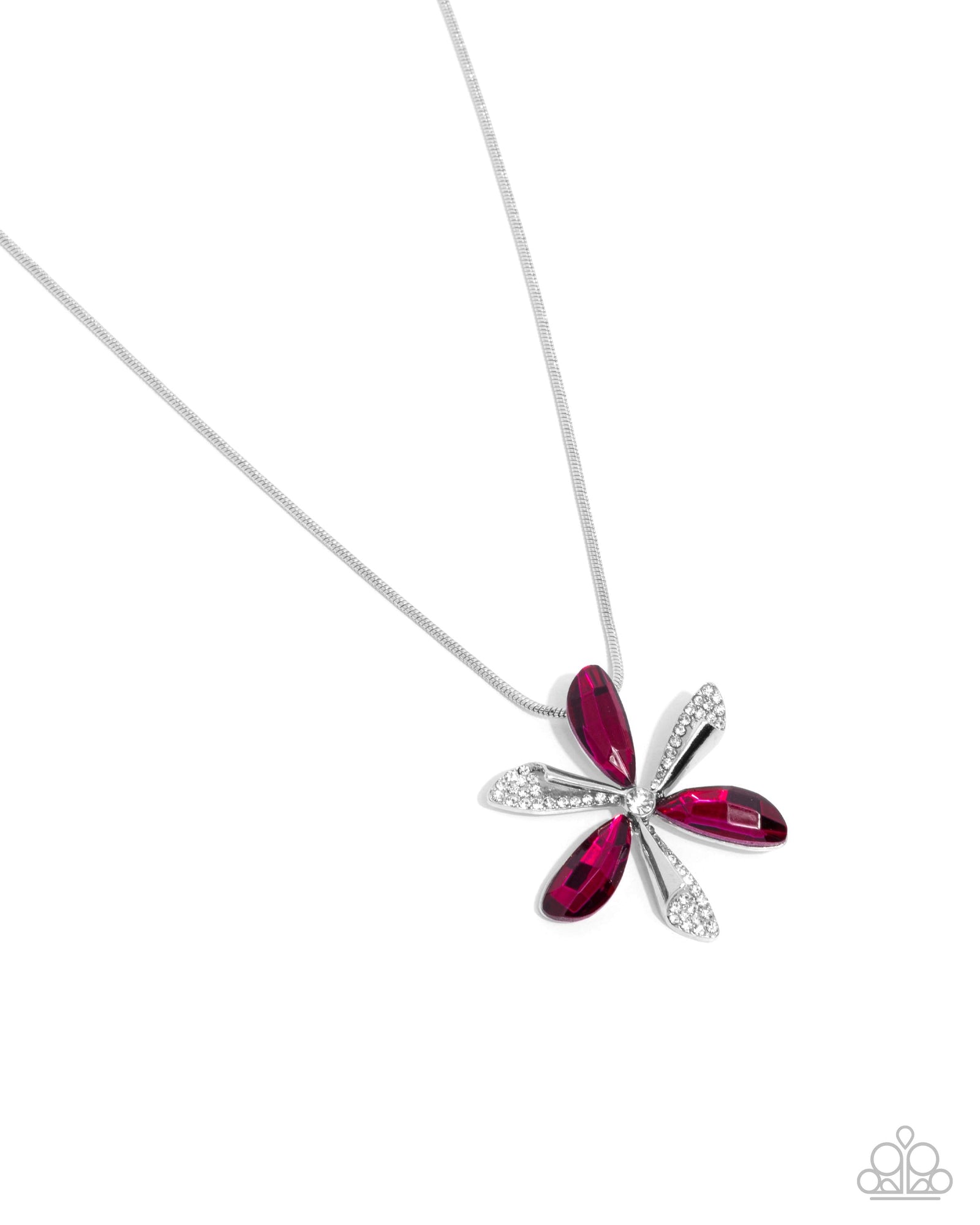 Potent Pattern Pink Rhinestone Flower Necklace - Paparazzi Accessories- lightbox - CarasShop.com - Paparazzi Jewelry by Cara Jewels