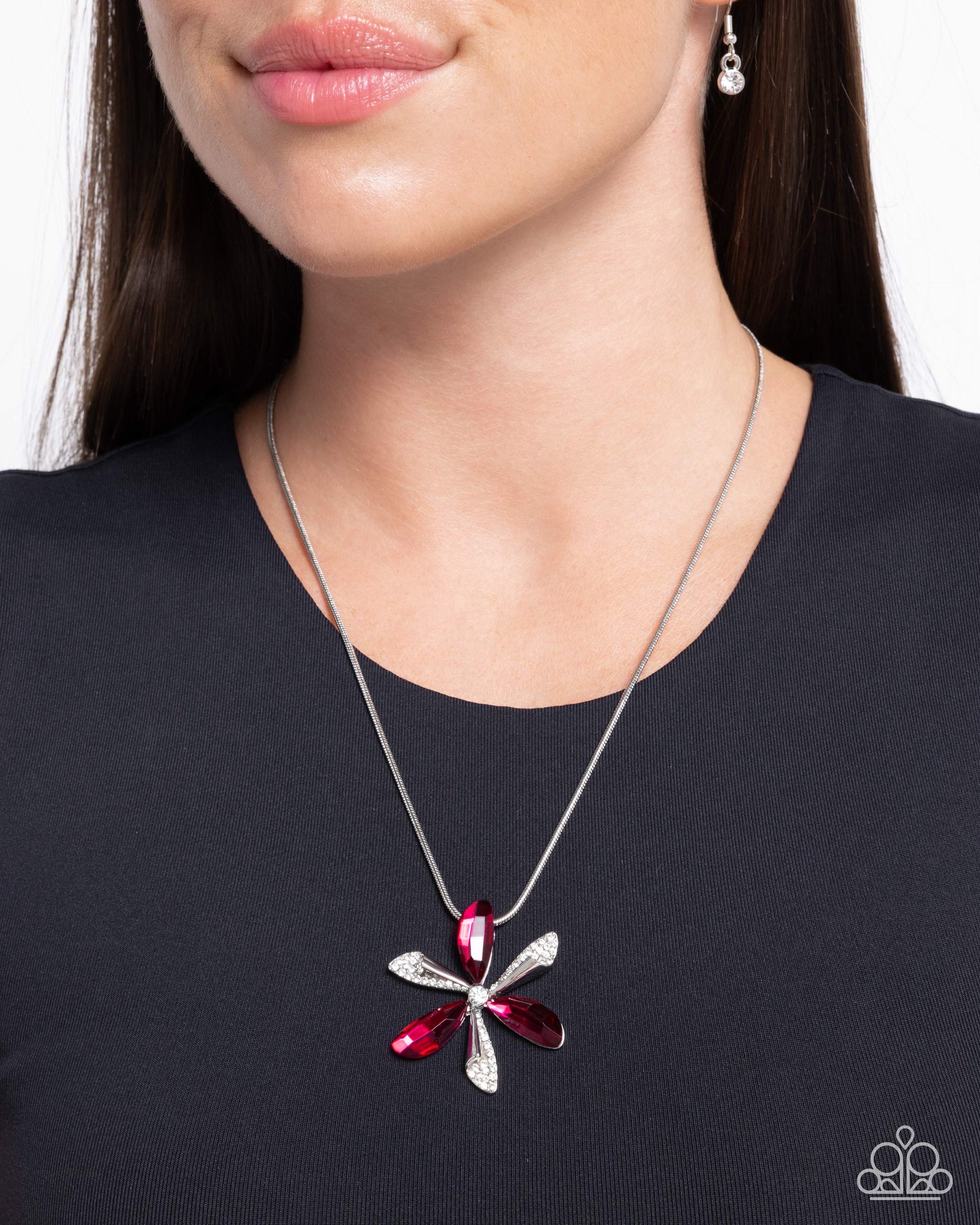 Potent Pattern Pink Rhinestone Flower Necklace - Paparazzi Accessories- lightbox - CarasShop.com - Paparazzi Jewelry by Cara Jewels