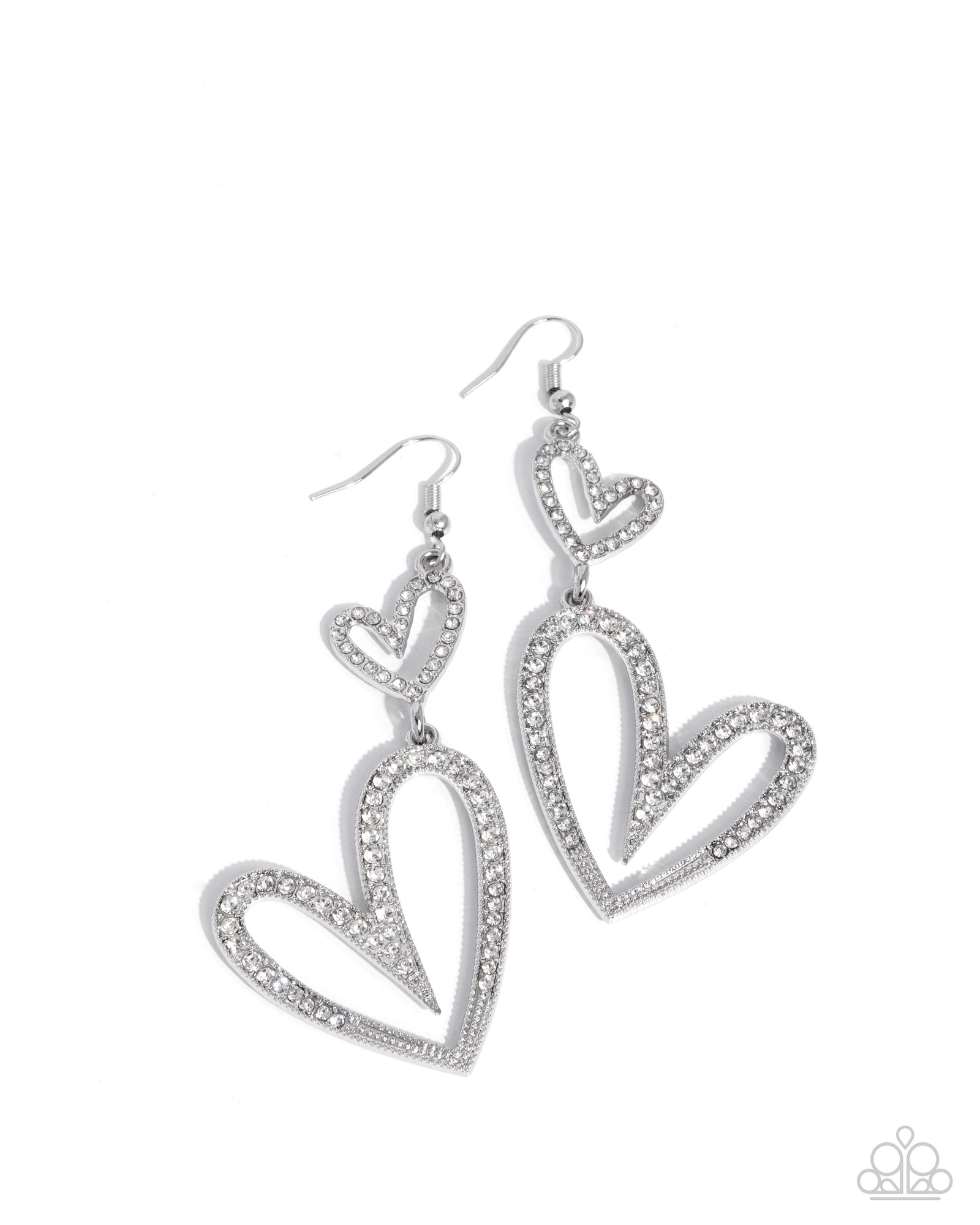 Power Couple White Rhinestone Heart Earrings - Paparazzi Accessories- lightbox - CarasShop.com - Paparazzi Jewelry by Cara Jewels