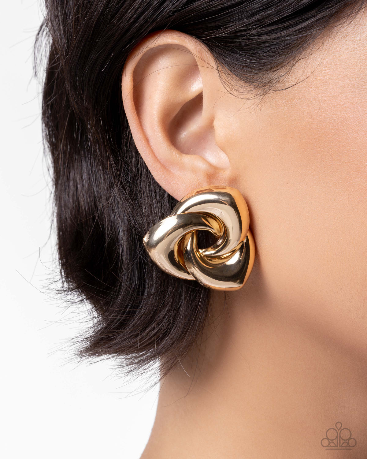 Powerful Polish Gold Post Earrings - Paparazzi Accessories-on model - CarasShop.com - Paparazzi Jewelry by Cara Jewels