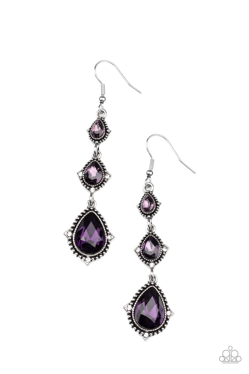 Prague Princess Purple Rhinestone Earrings - Paparazzi Accessories- lightbox - CarasShop.com - Paparazzi Jewelry by Cara Jewels