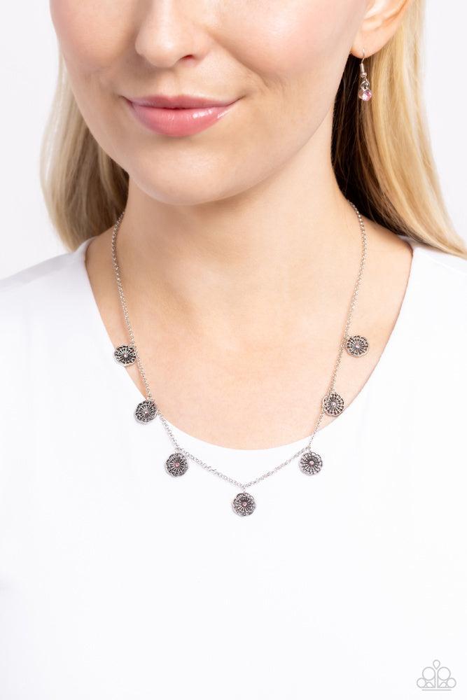 Prairie Perennial Pink Necklace - Paparazzi Accessories-on model - CarasShop.com - Paparazzi Jewelry by Cara Jewels