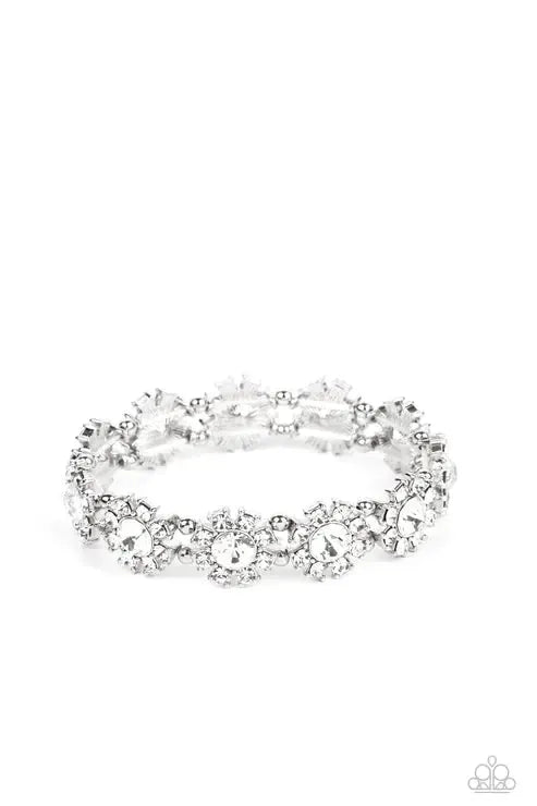 Premium Perennial White Bracelet - Paparazzi Accessories- lightbox - CarasShop.com - Paparazzi Jewelry by Cara Jewels
