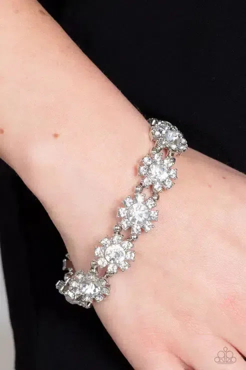 Premium Perennial White Bracelet - Paparazzi Accessories-on model - CarasShop.com - Paparazzi Jewelry by Cara Jewels
