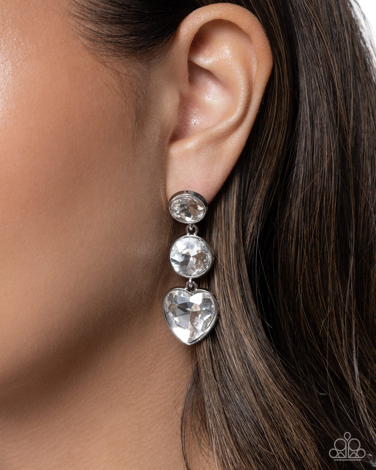 Pretty Poised White Gem Earrings - Paparazzi Accessories-on model - CarasShop.com - Paparazzi Jewelry by Cara Jewels