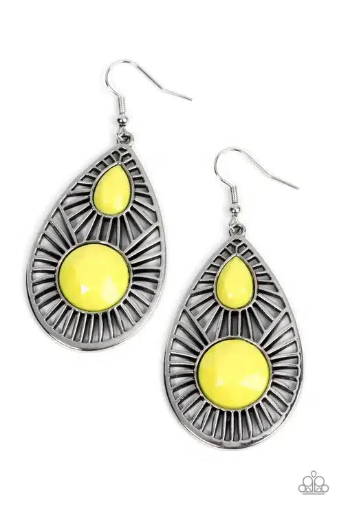Prima Donna Diva Yellow Earrings - Paparazzi Accessories- lightbox - CarasShop.com - Paparazzi Jewelry by Cara Jewels