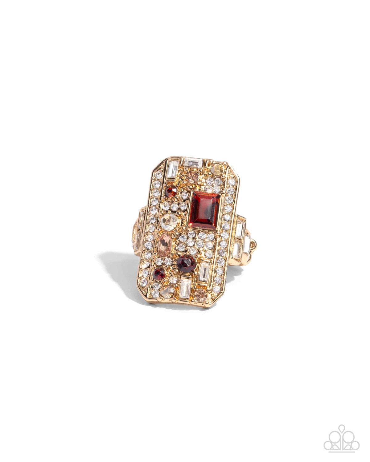 Princess Pattern Brown Gem & Gold Ring - Paparazzi Accessories- lightbox - CarasShop.com - Paparazzi Jewelry by Cara Jewels