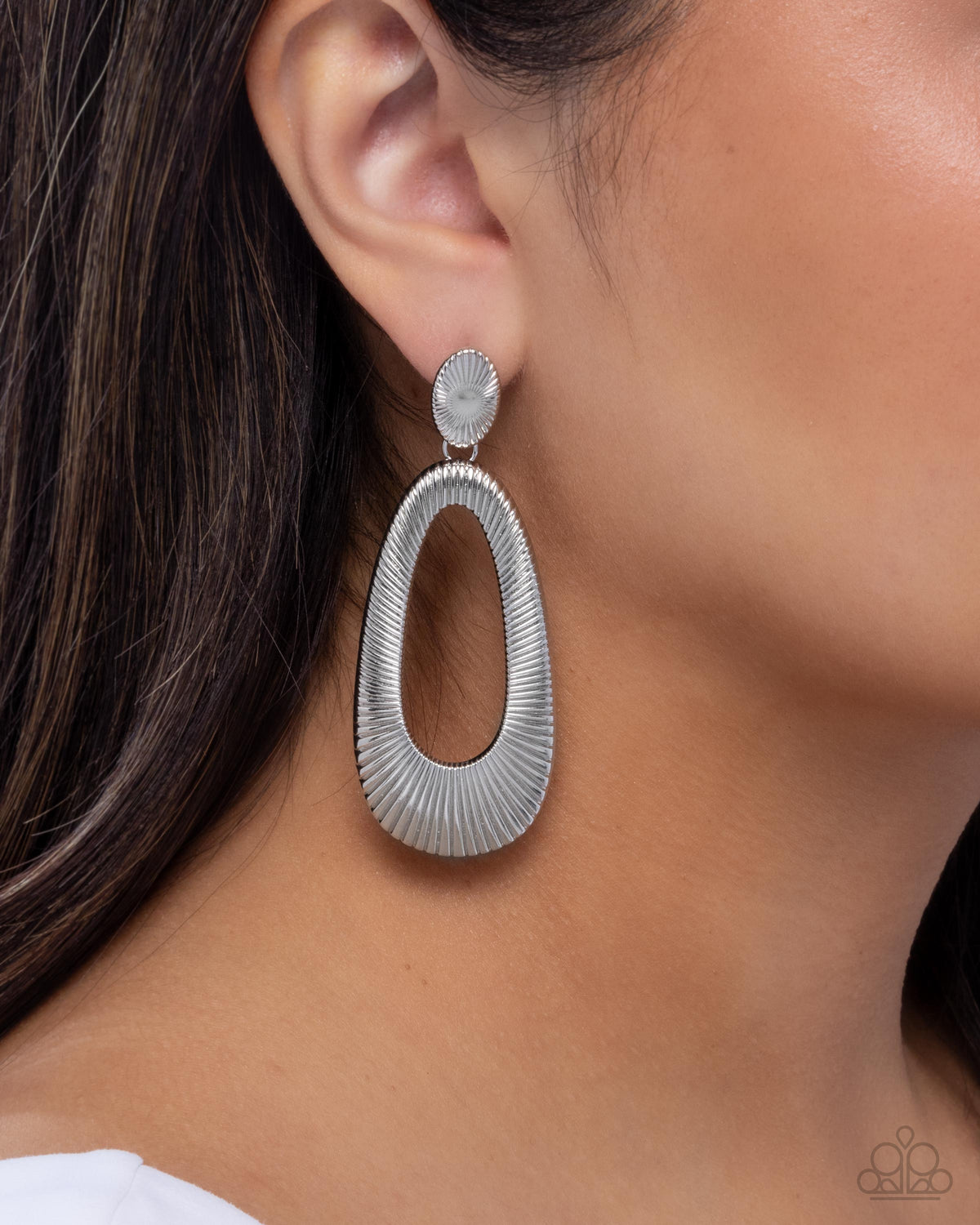 Princess Potential Silver Earrings - Paparazzi Accessories- on model - CarasShop.com - Paparazzi Jewelry by Cara Jewels