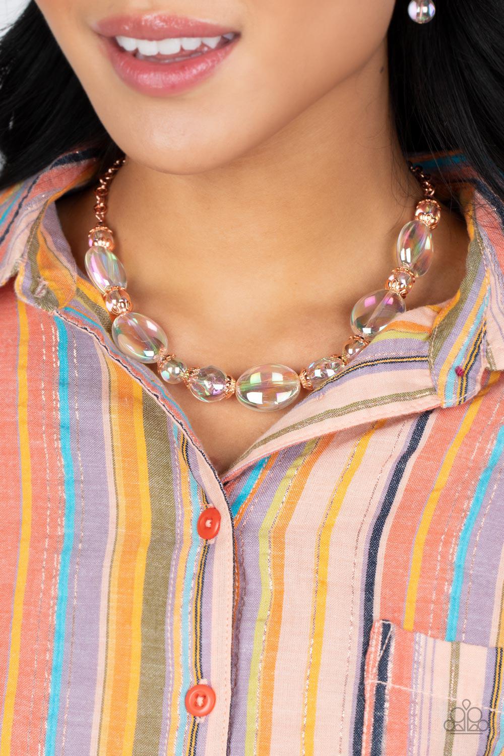 Prismatic Magic Copper Necklace - Paparazzi Accessories- on model - CarasShop.com - Paparazzi Jewelry by Cara Jewels