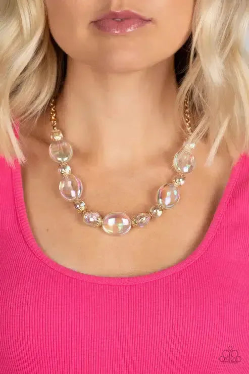 Prismatic Magic Gold Necklace - Paparazzi Accessories- on model - CarasShop.com - Paparazzi Jewelry by Cara Jewels