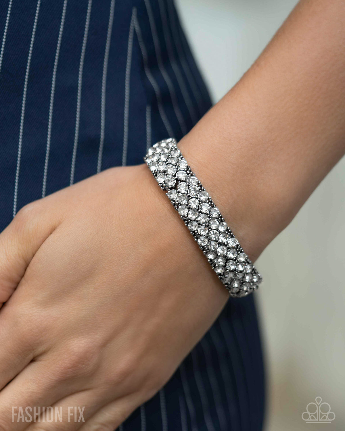 Prismatic Perspective White Rhinestone Bracelet - Paparazzi Accessories-on model - CarasShop.com - Paparazzi Jewelry by Cara Jewels