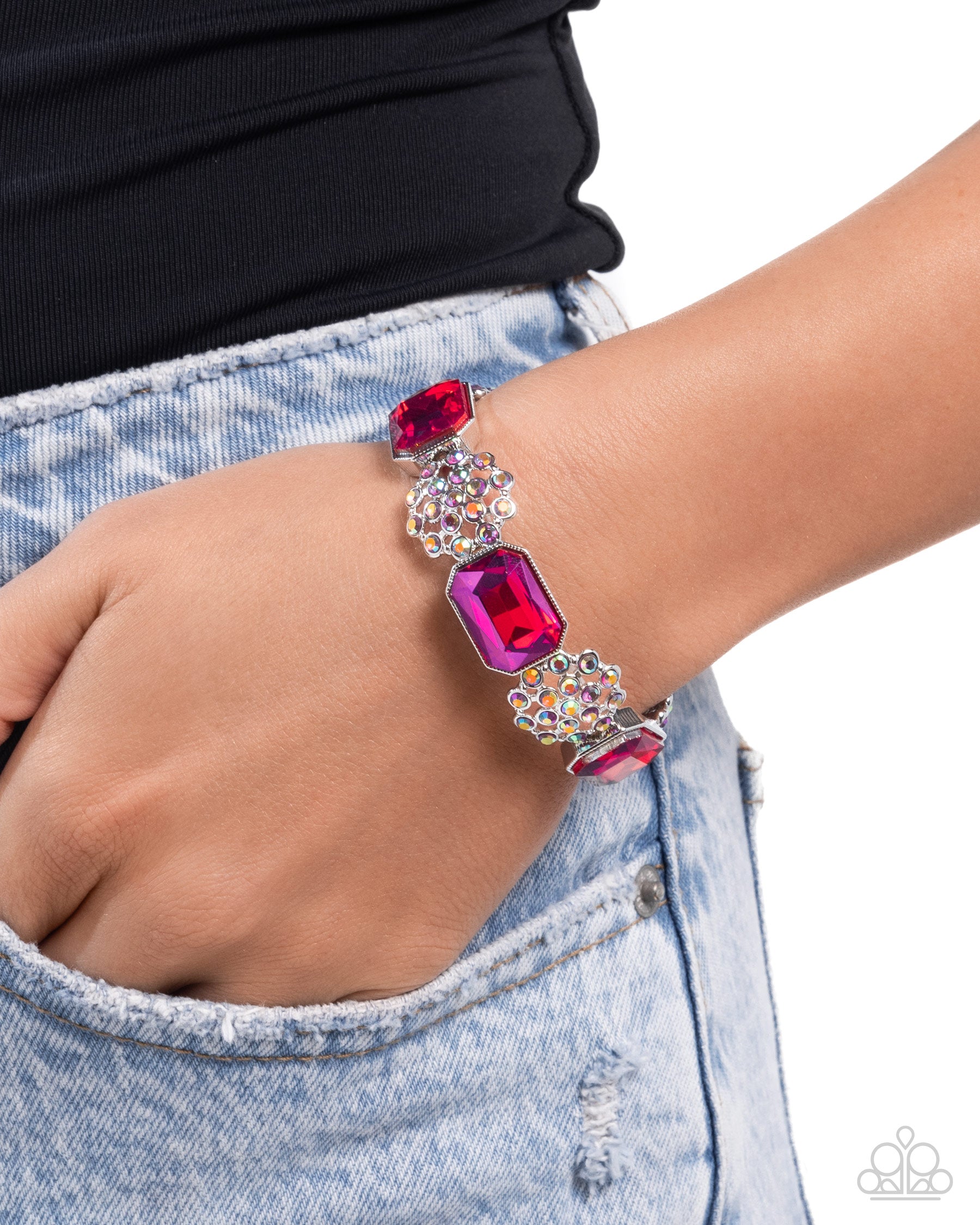 Prismatic Profession Pink & Iridescent Rhinestone Bracelet - Paparazzi Accessories- lightbox - CarasShop.com - Paparazzi Jewelry by Cara Jewels