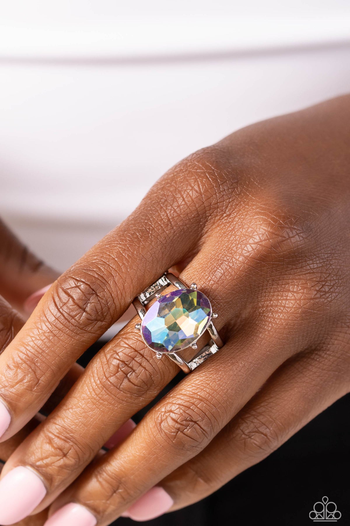 Prismatically Pronged Multi UV Shimmer Rhinestone Ring - Paparazzi Accessories- on model - CarasShop.com - Paparazzi Jewelry by Cara Jewels