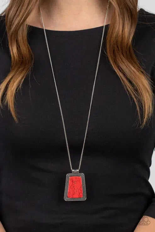 Private Plateau Red Necklace - Paparazzi Accessories- on model - CarasShop.com - Paparazzi Jewelry by Cara Jewels