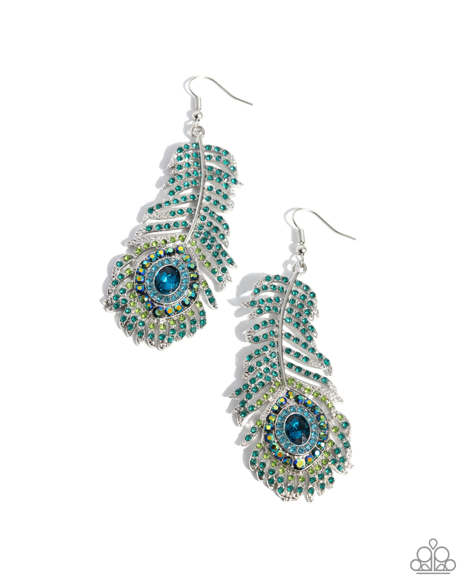 Prized Peacock Green Rhinestone Earrings - Paparazzi Accessories- lightbox - CarasShop.com - Paparazzi Jewelry by Cara Jewels