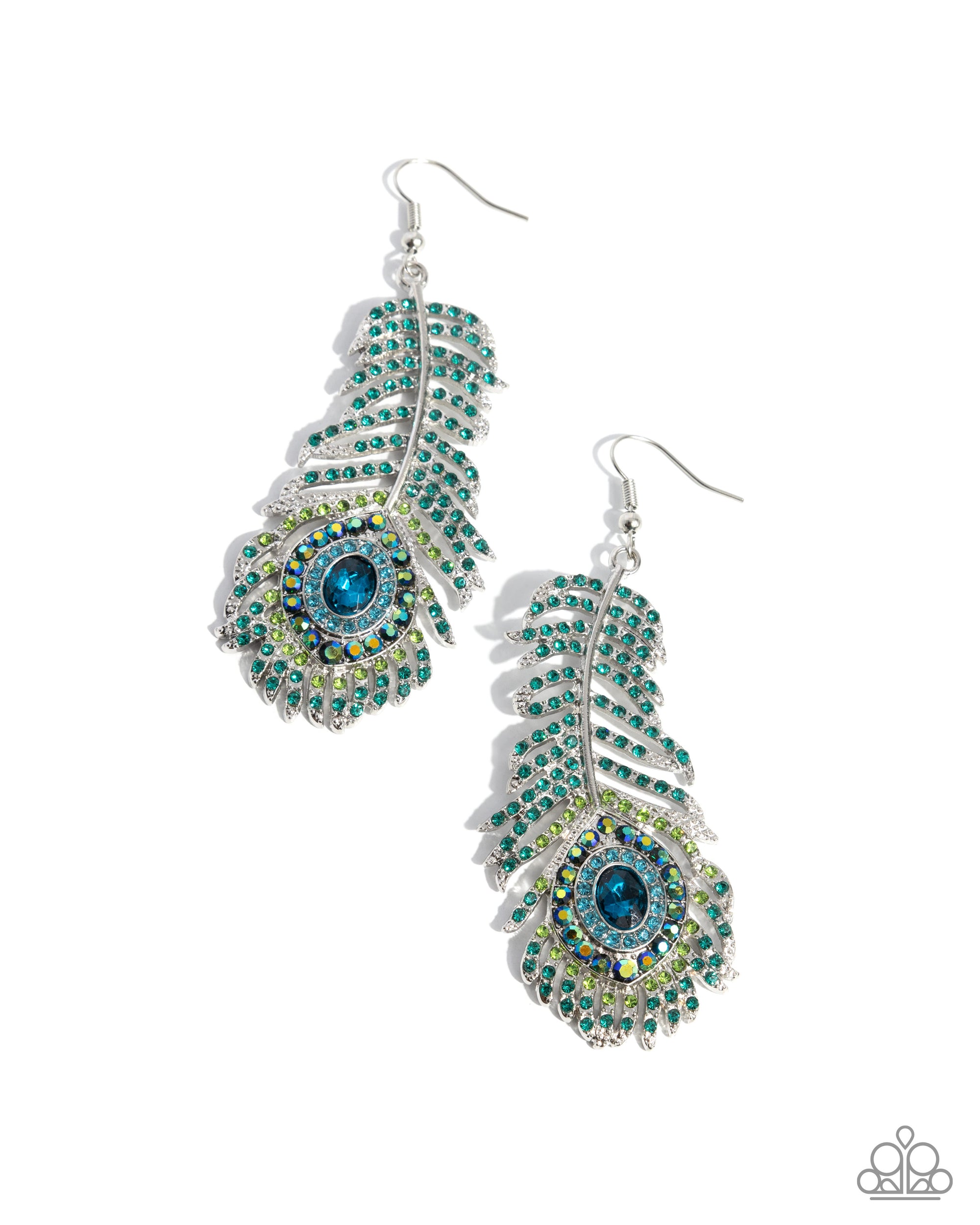 Prized Peacock Green Rhinestone Earrings - Paparazzi Accessories- lightbox - CarasShop.com - Paparazzi Jewelry by Cara Jewels