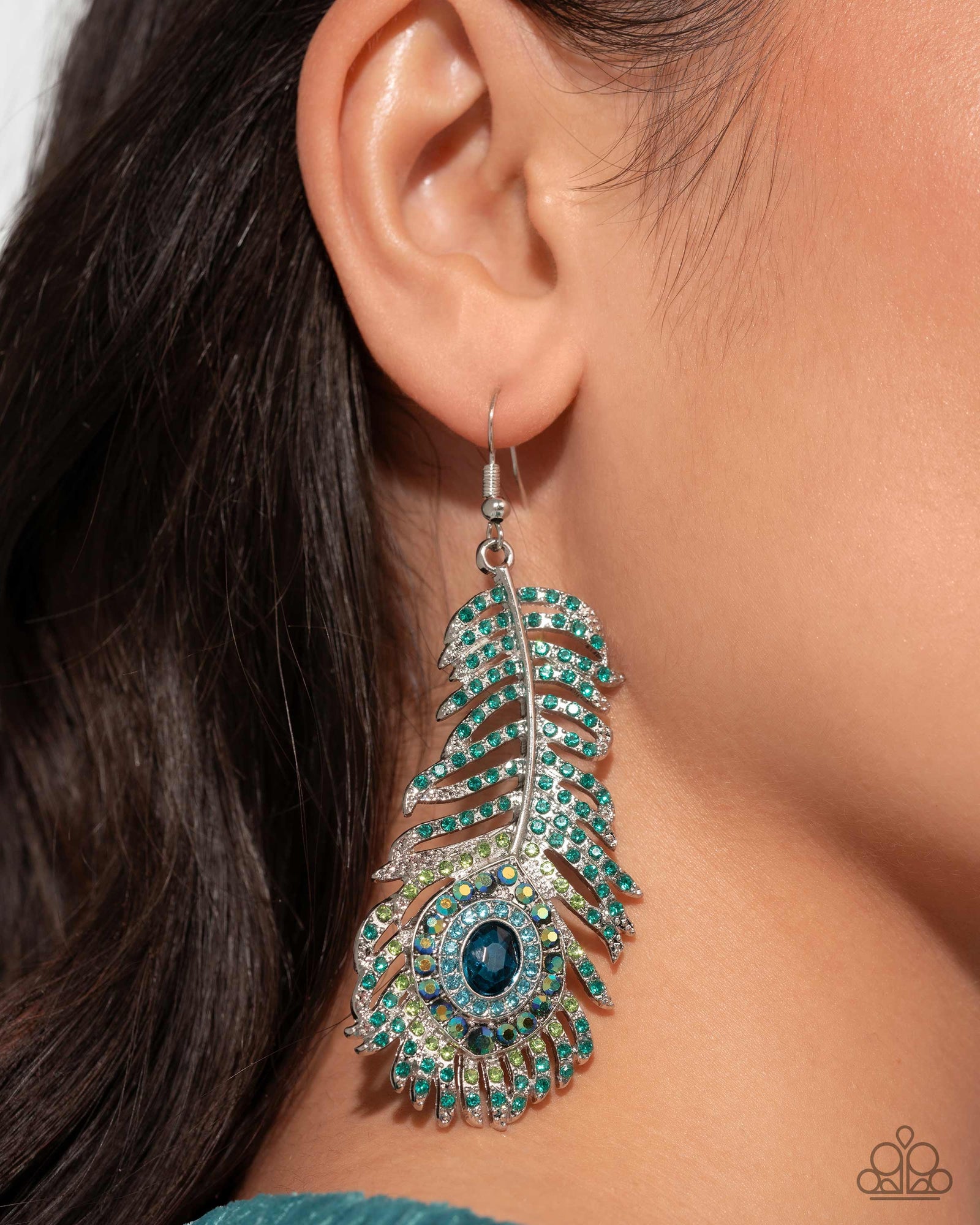 Prized Peacock Green Rhinestone Earrings - Paparazzi Accessories- lightbox - CarasShop.com - Paparazzi Jewelry by Cara Jewels