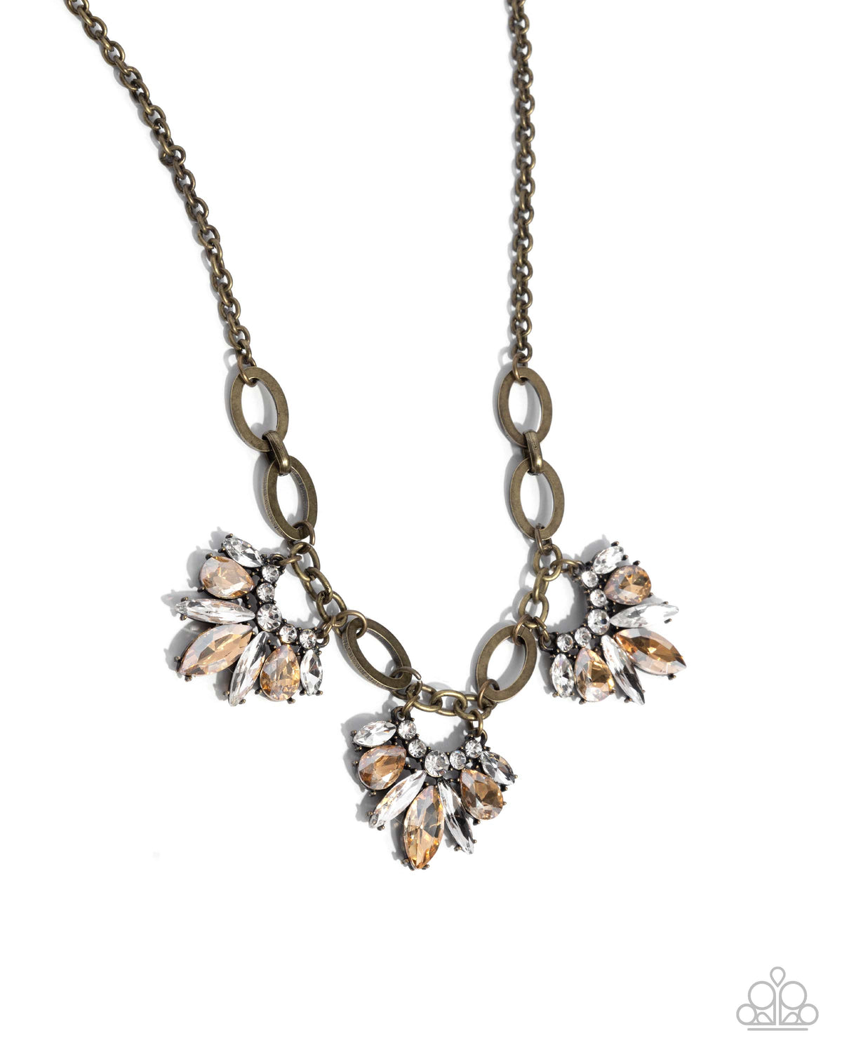 Professional Powerhouse Brass & Rhinestone Necklace - Paparazzi Accessories- lightbox - CarasShop.com - Paparazzi Jewelry by Cara Jewels