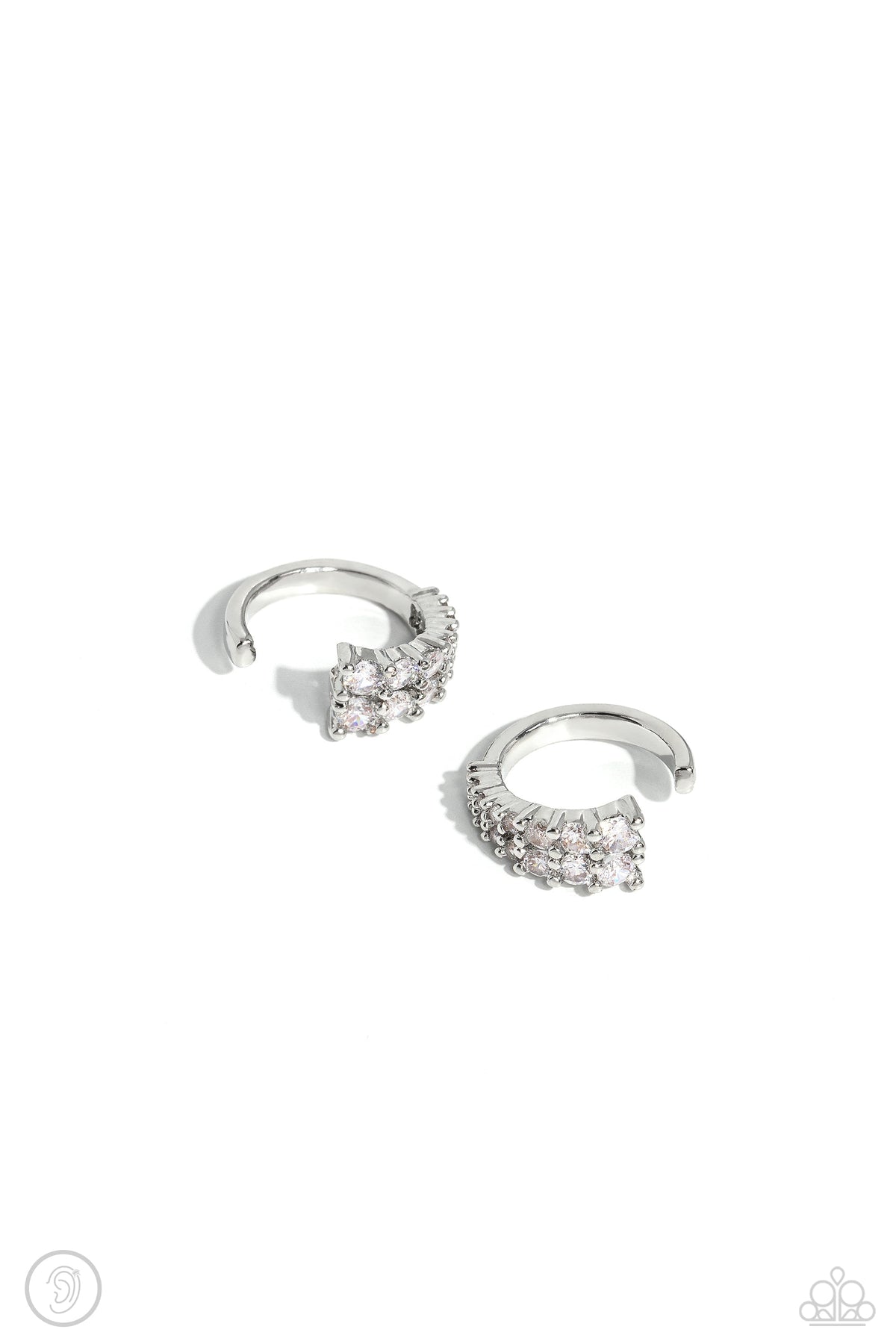 Pronged Parisian White Rhinestone Ear Cuff Earrings - Paparazzi Accessories- lightbox - CarasShop.com - Paparazzi Jewelry by Cara Jewels