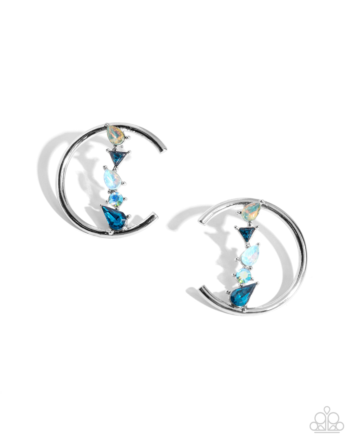 Pronged Patchwork Blue Gem Earrings - Paparazzi Accessories- lightbox - CarasShop.com - Paparazzi Jewelry by Cara Jewels