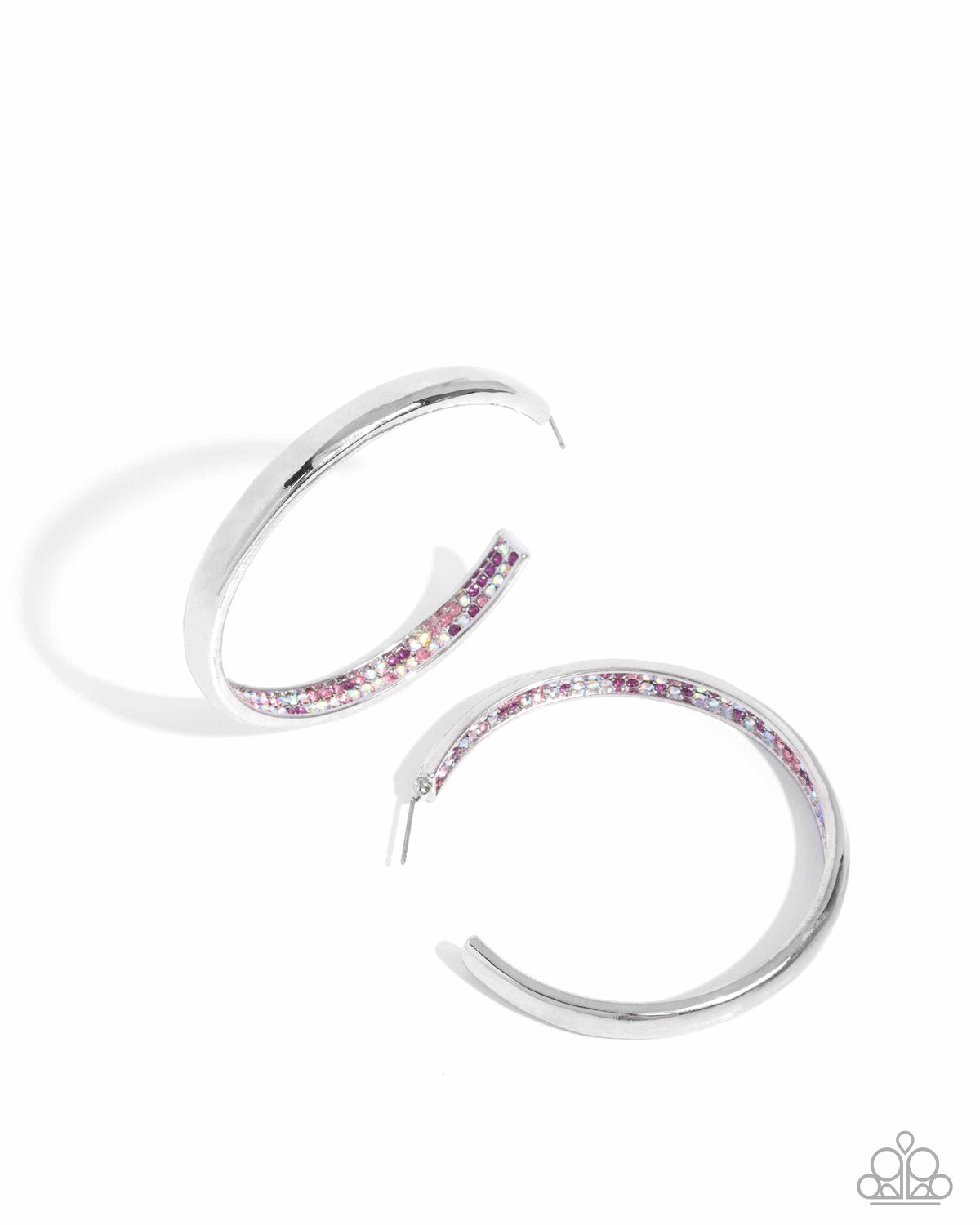 Proper Pizzazz Pink & Silver Hoop Earrings - Paparazzi Accessories- lightbox - CarasShop.com - Paparazzi Jewelry by Cara Jewels