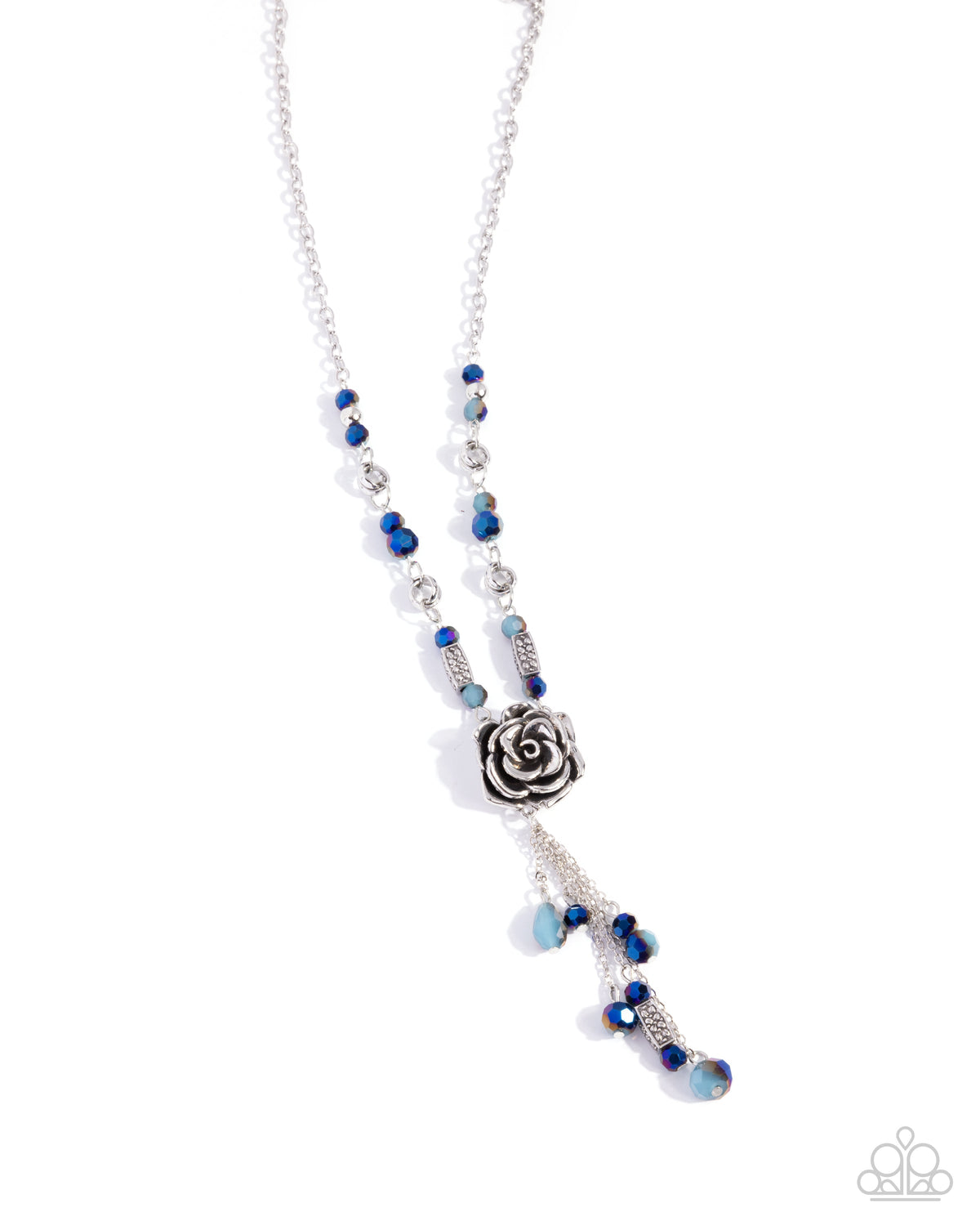 Pruning Promise Blue & Silver Rose Necklace - Paparazzi Accessories- lightbox - CarasShop.com - Paparazzi Jewelry by Cara Jewels