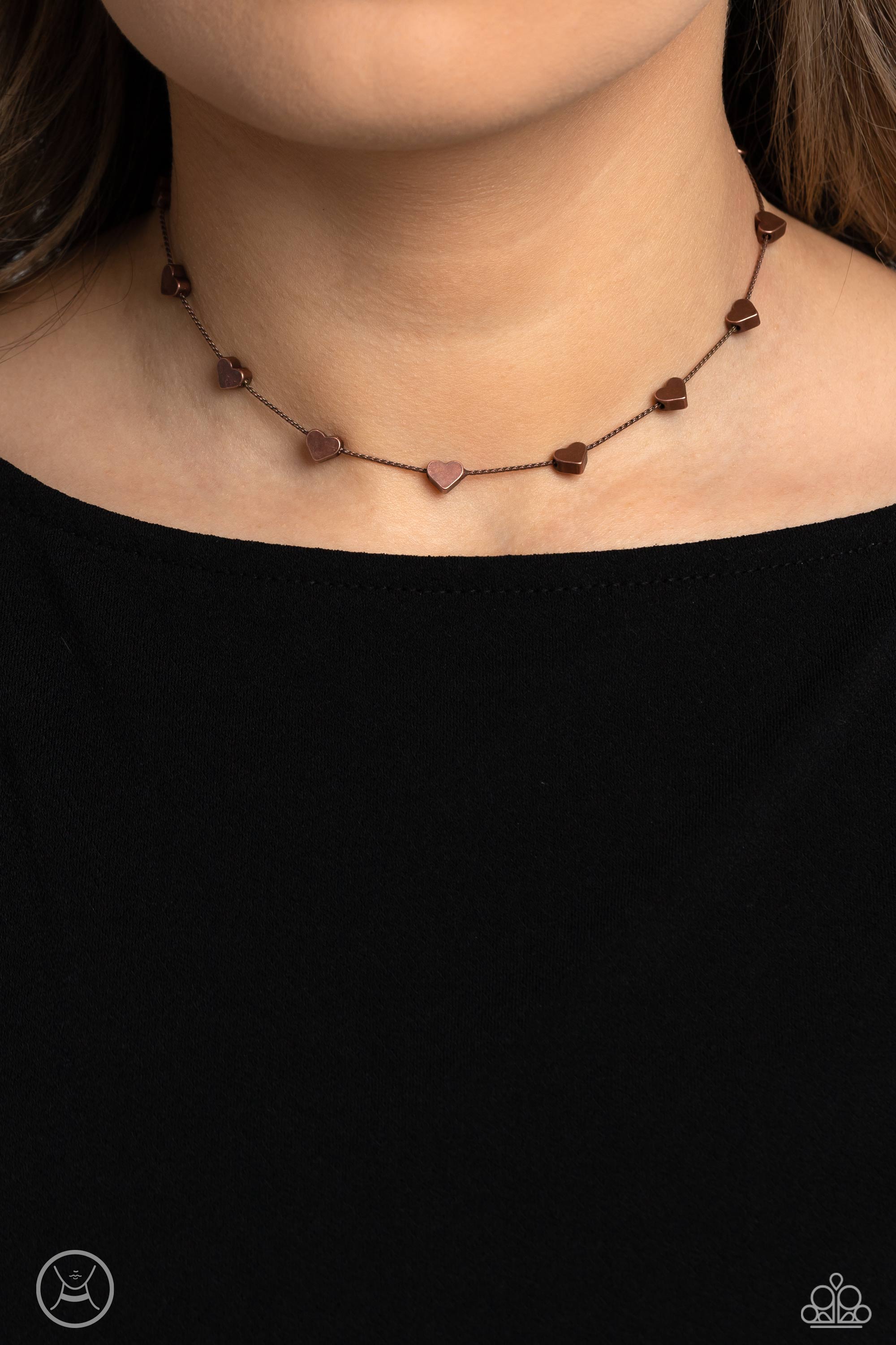 Public Display of Affection Copper Heart Choker Necklace - Paparazzi Accessories- lightbox - CarasShop.com - Paparazzi Jewelry by Cara Jewels