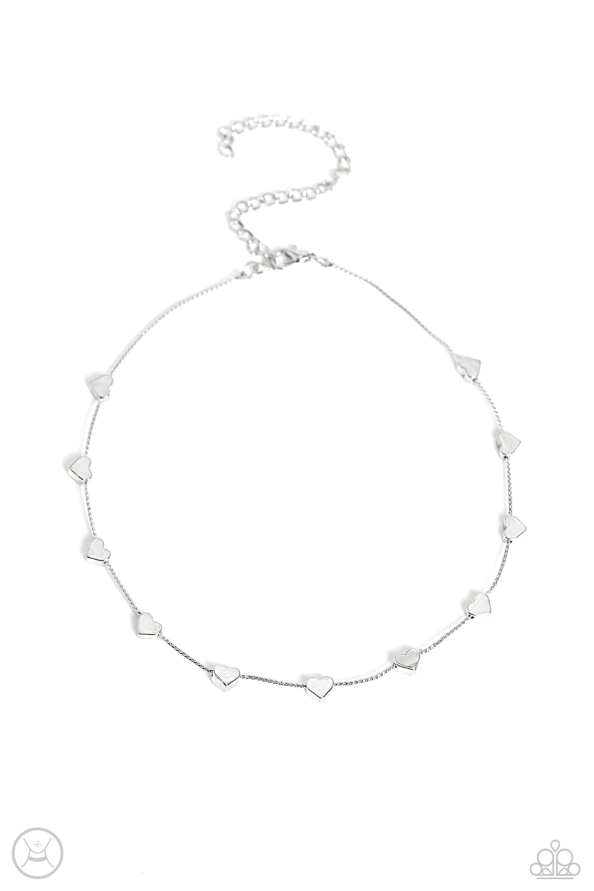 Public Display of Affection Silver Heart Choker Necklace - Paparazzi Accessories- lightbox - CarasShop.com - Paparazzi Jewelry by Cara Jewels