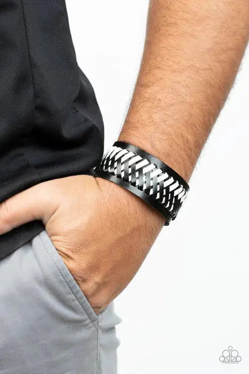 Punk Rocker Road Black Bracelet - Paparazzi Accessories- on model - CarasShop.com - Paparazzi Jewelry by Cara Jewels