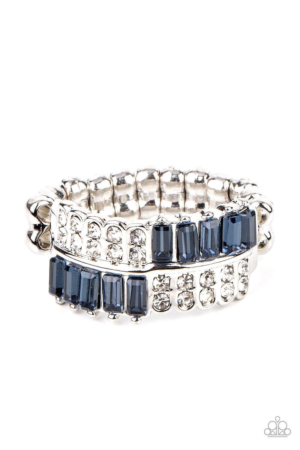 Put Them in Check Blue & White Rhinestone Ring - Paparazzi Accessories- lightbox - CarasShop.com - Paparazzi Jewelry by Cara Jewels
