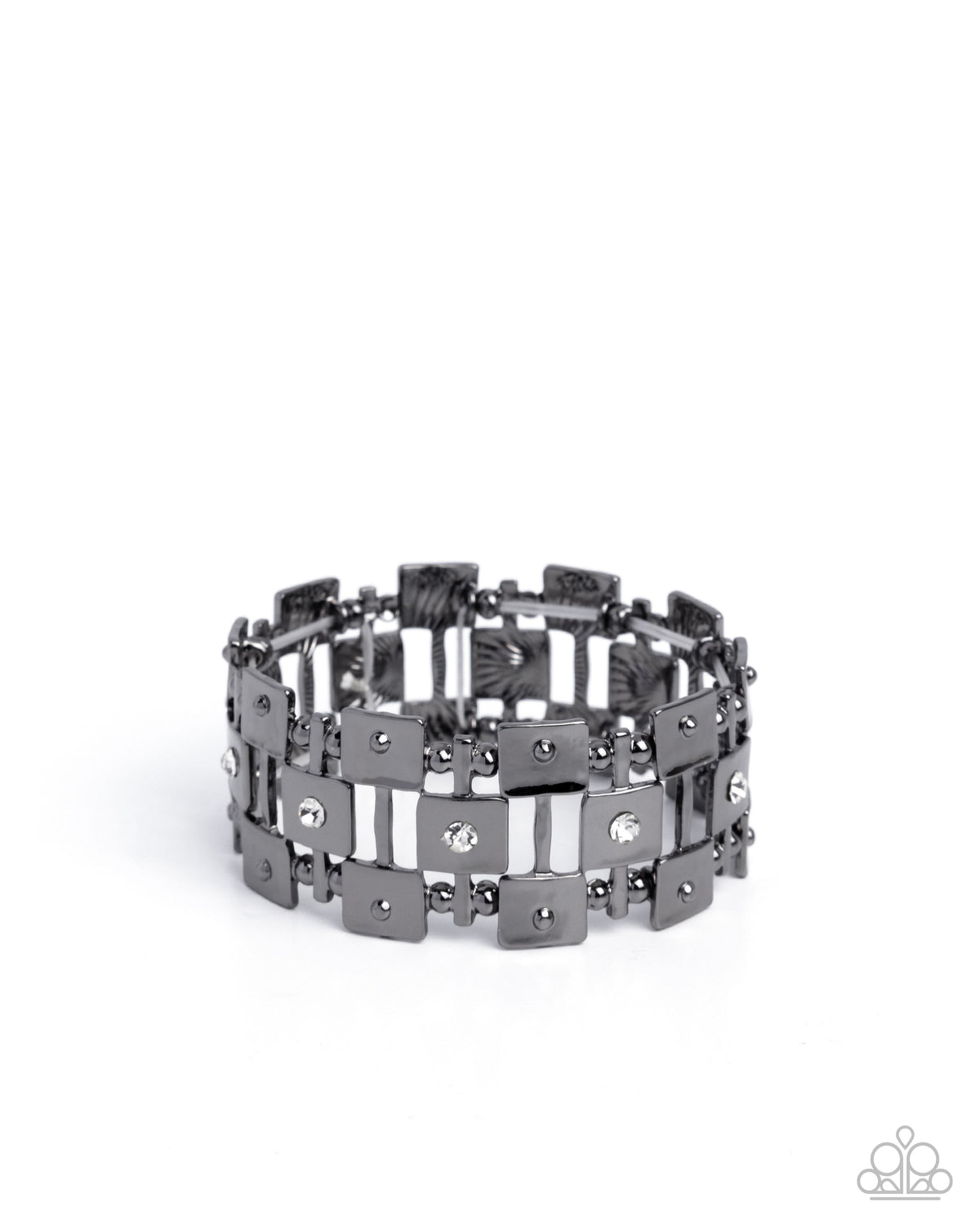 Puzzling Persistence Gunmetal Black & White Rhinestone Bracelet - Paparazzi Accessories- lightbox - CarasShop.com - Paparazzi Jewelry by Cara Jewels