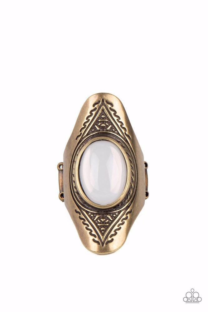 Pyramid Passage Brass Ring - Paparazzi Accessories- lightbox - CarasShop.com - Paparazzi Jewelry by Cara Jewels