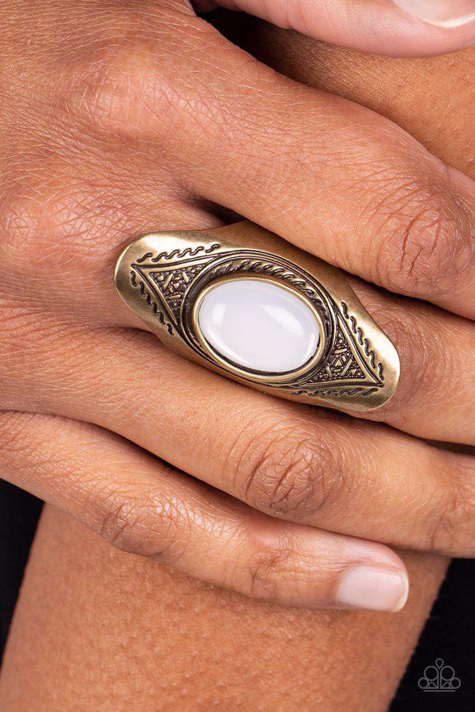 Pyramid Passage Brass Ring - Paparazzi Accessories-on model - CarasShop.com - Paparazzi Jewelry by Cara Jewels