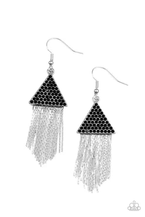 Pyramid SHEEN Black Earrings - Paparazzi Accessories- lightbox - CarasShop.com - Paparazzi Jewelry by Cara Jewels