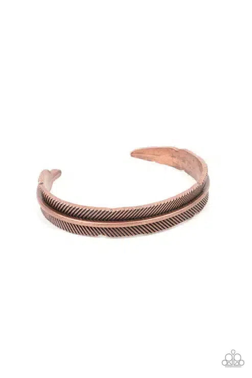 QUILL-Call Men's Copper Cuff Bracelet - Paparazzi Accessories- lightbox - CarasShop.com - Paparazzi Jewelry by Cara Jewels