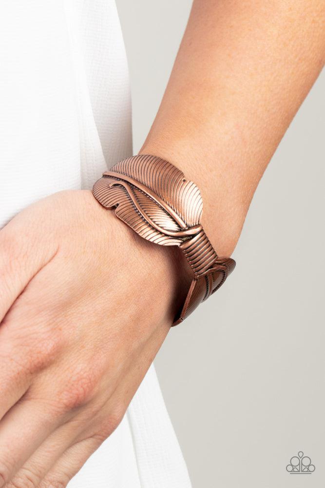 Quill Quencher Copper Bracelet - Paparazzi Accessories- on model - CarasShop.com - Paparazzi Jewelry by Cara Jewels