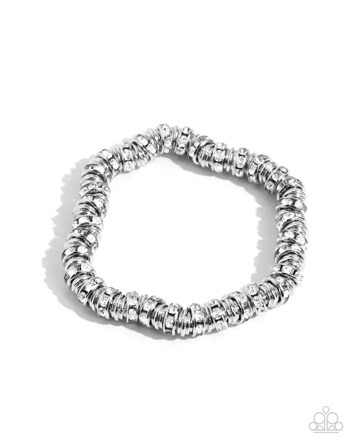 Radiant Roll Call White Rhinestone & Silver Bracelet - Paparazzi Accessories- lightbox - CarasShop.com - Paparazzi Jewelry by Cara Jewels