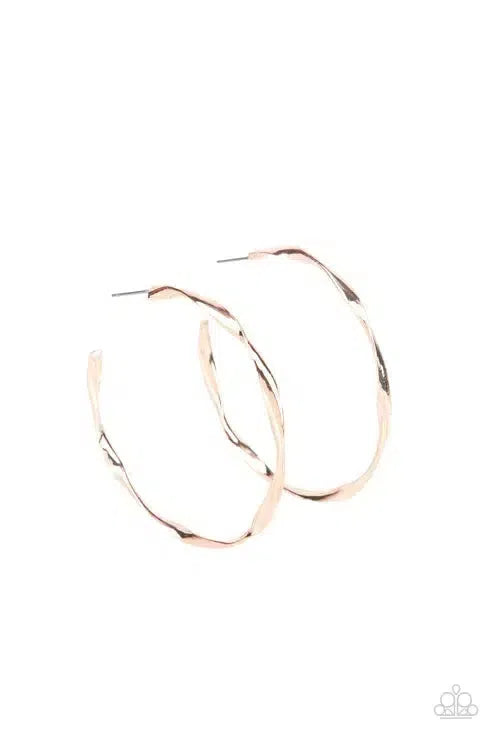 Radiantly Warped Rose Gold Earrings - Paparazzi Accessories- lightbox - CarasShop.com - Paparazzi Jewelry by Cara Jewels